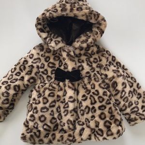 Cheetah Leopard Print Faux Fur Coat Girls 18Months